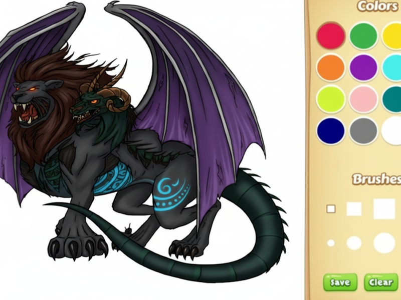 Spel Draak chimera kleurboek aanlyn